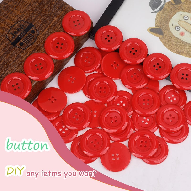 YAKA 50pcs 4 Holes Round Sewing Resin Buttons1.5inch/38mm in Bulk for Environmental Sewing Fasteners Scrapbooking DIY Sewing Tailor Crafts Coats Clothe Red - Image 4